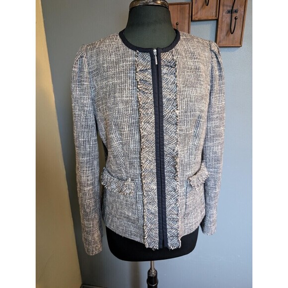 Vintage Tweed Jacket by Doncaster, Ruffled Blazer Coat Size 10 - Picture 2 of 10